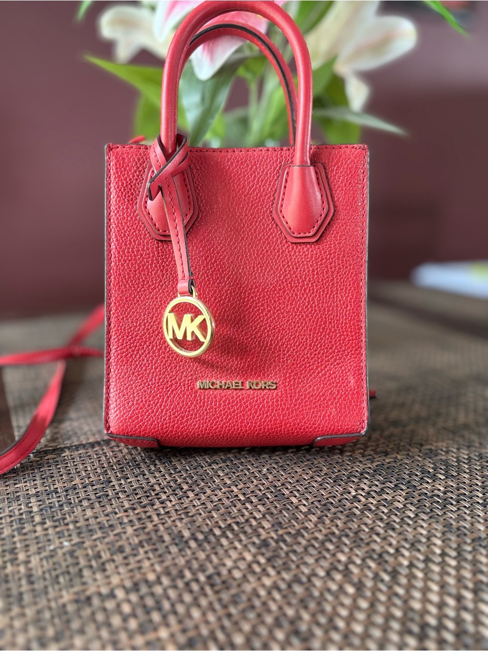 Michael Kors Red Leather Mini Satchel with Gold Hardware